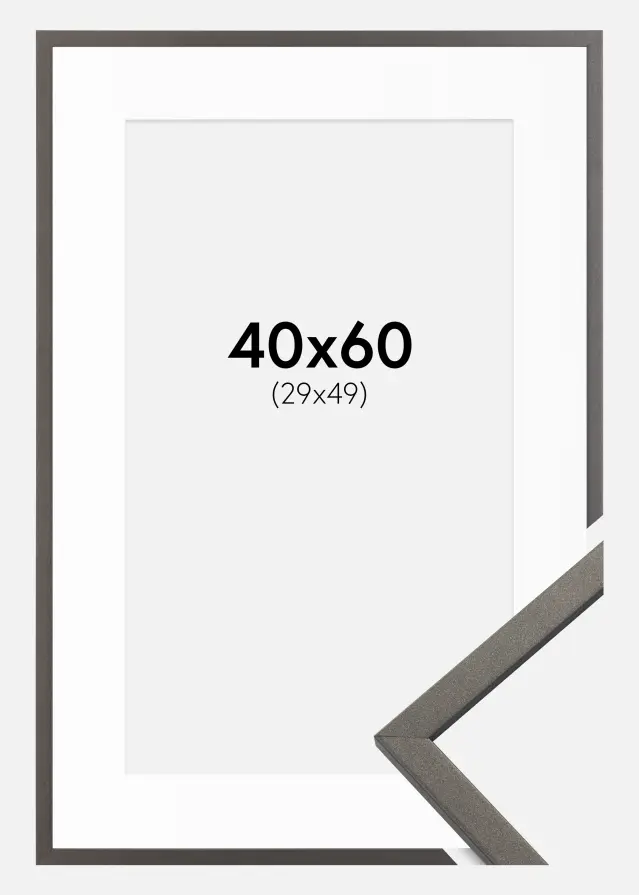 Ram med passepartou Kader Edsbyn Grafiet 40x60 cm - Passe-partout Wit 30x50 cm