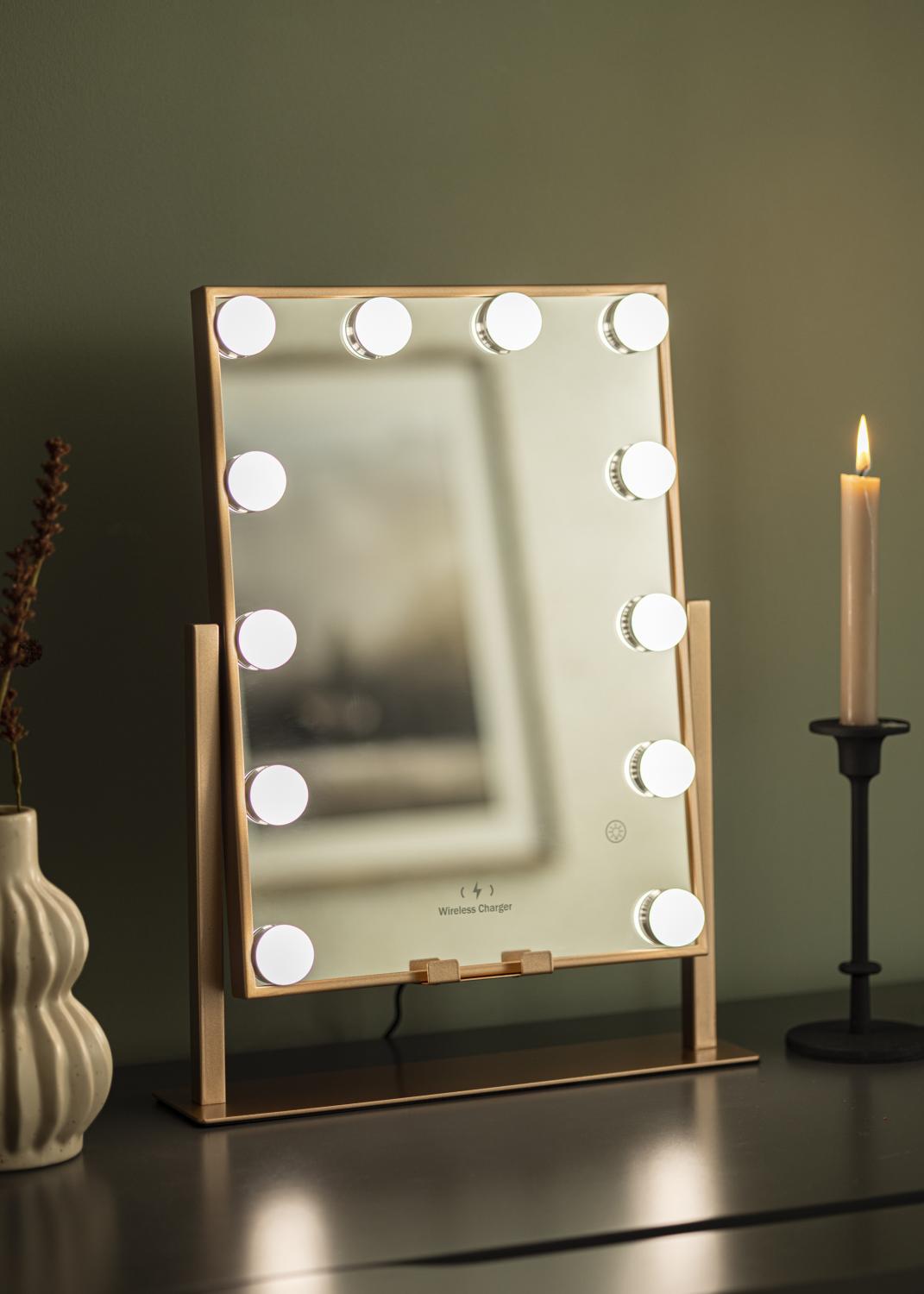 Product Image for KAILA Make-up spiegel Hollywood 12 met Draadloze Oplader Roségoud 30x41 cm