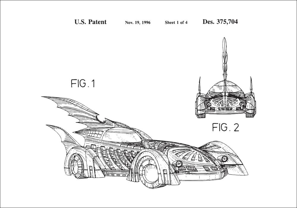 Bildverkstad Patenttekening - Batman - Batmobile 1996 I Poster