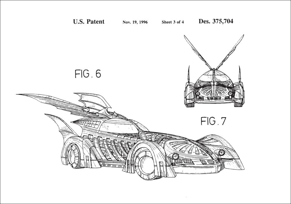 Bildverkstad Patenttekening - Batman - Batmobile 1996 III Poster