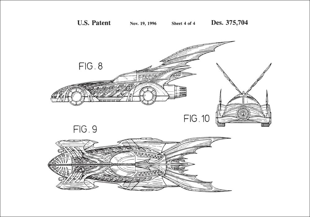 Bildverkstad Patenttekening - Batman - Batmobile 1996 IIII Poster