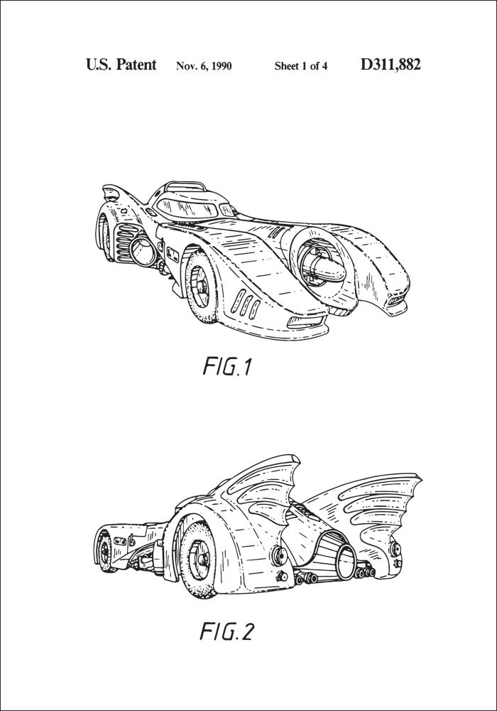 Bildverkstad Patenttekening - Batman - Batmobile 1990 I Poster