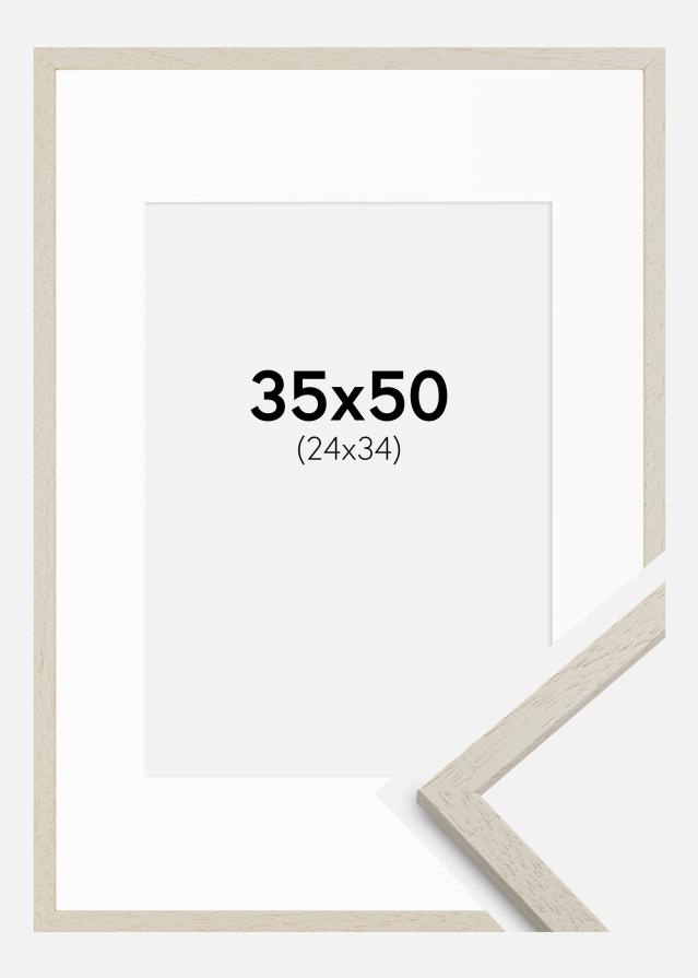 Ram med passepartou Kader Edsbyn Sand 35x50 cm - Passe-partout Wit 25x35 cm