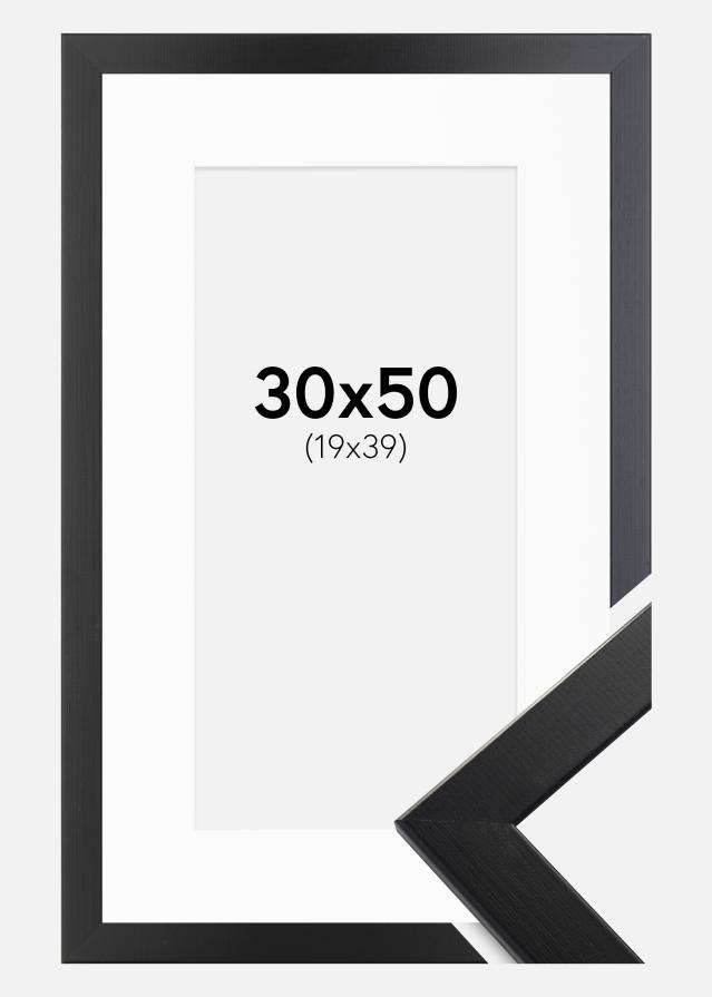Ram med passepartou Kader Trendline Zwart 30x50 cm - Passe-partout Wit 20x40 cm