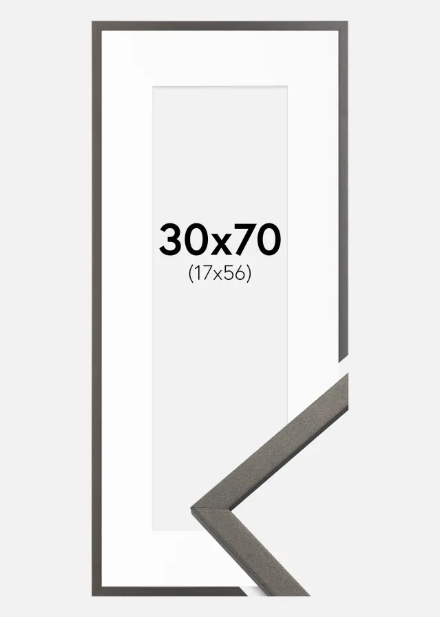 Ram med passepartou Kader Edsbyn Grafiet 30x70 cm - Passe-partout Wit 18x57 cm
