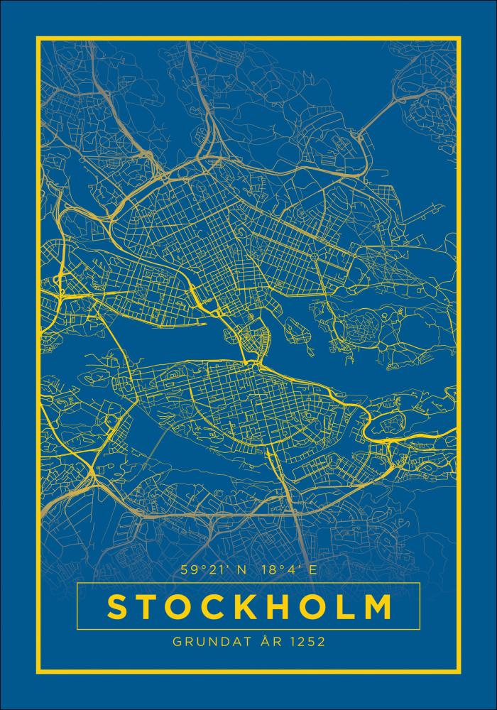 Bildverkstad Karta - Stockholm - Blå Poster