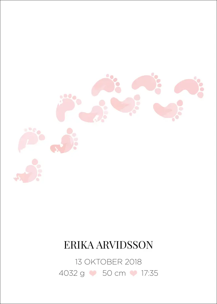 Personlig poster Baby Footprint - Pink