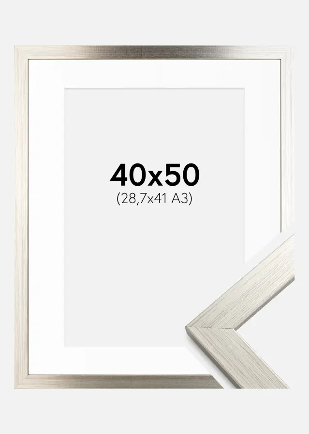 Ram med passepartou Kader Silver Wood 40x50 cm - Passe-partout Wit 29,7x42 cm (A3)
