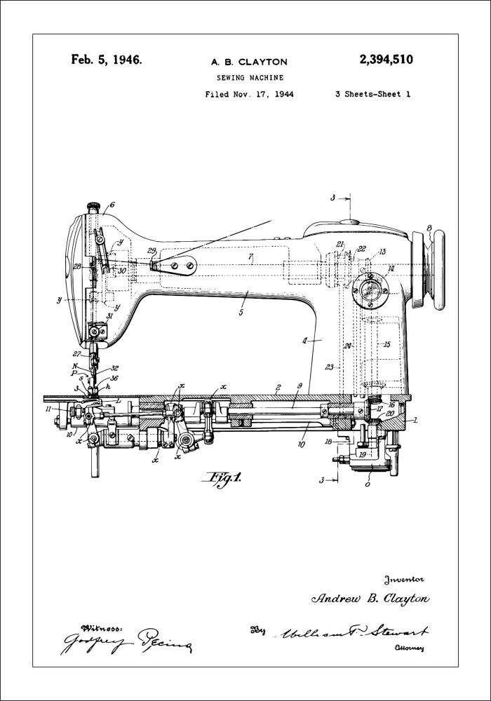 Bildverkstad Patenttekening - Naaimachine I Poster