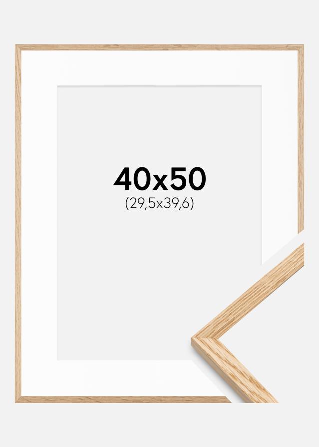 Ram med passepartou Kader Smal Eikenhout 40x50 cm - Passe-partout Wit 12x16 inches