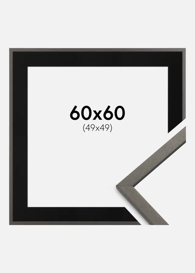 Ram med passepartou Kader Edsbyn Grafiet 60x60 cm - Passe-partout Zwart 50x50 cm
