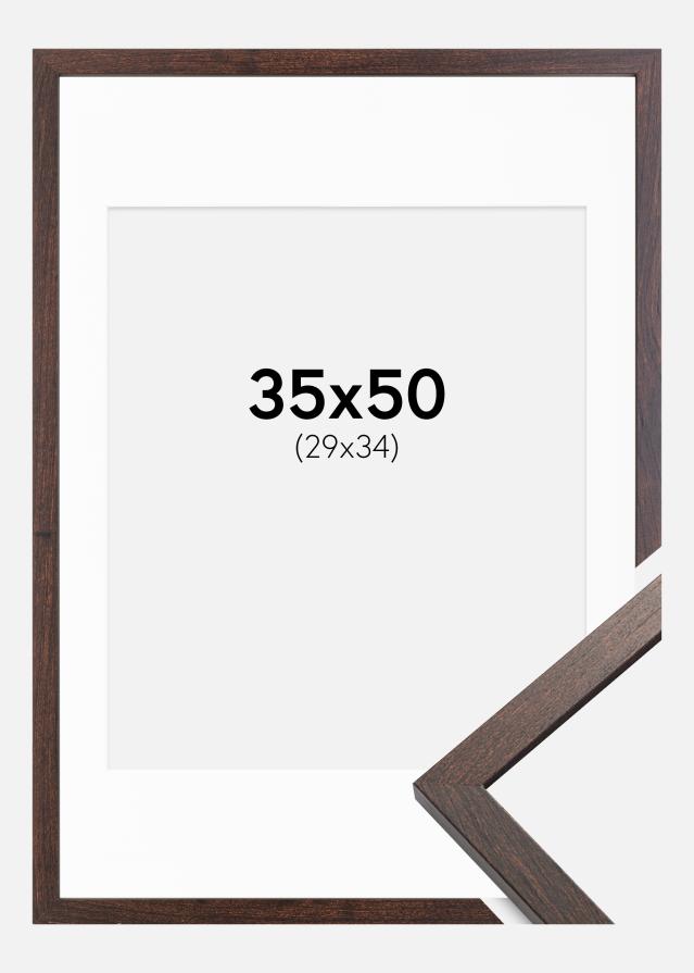 Ram med passepartou Kader Trendy Walnoot 35x50 cm - Passe-partout Wit 30x35 cm